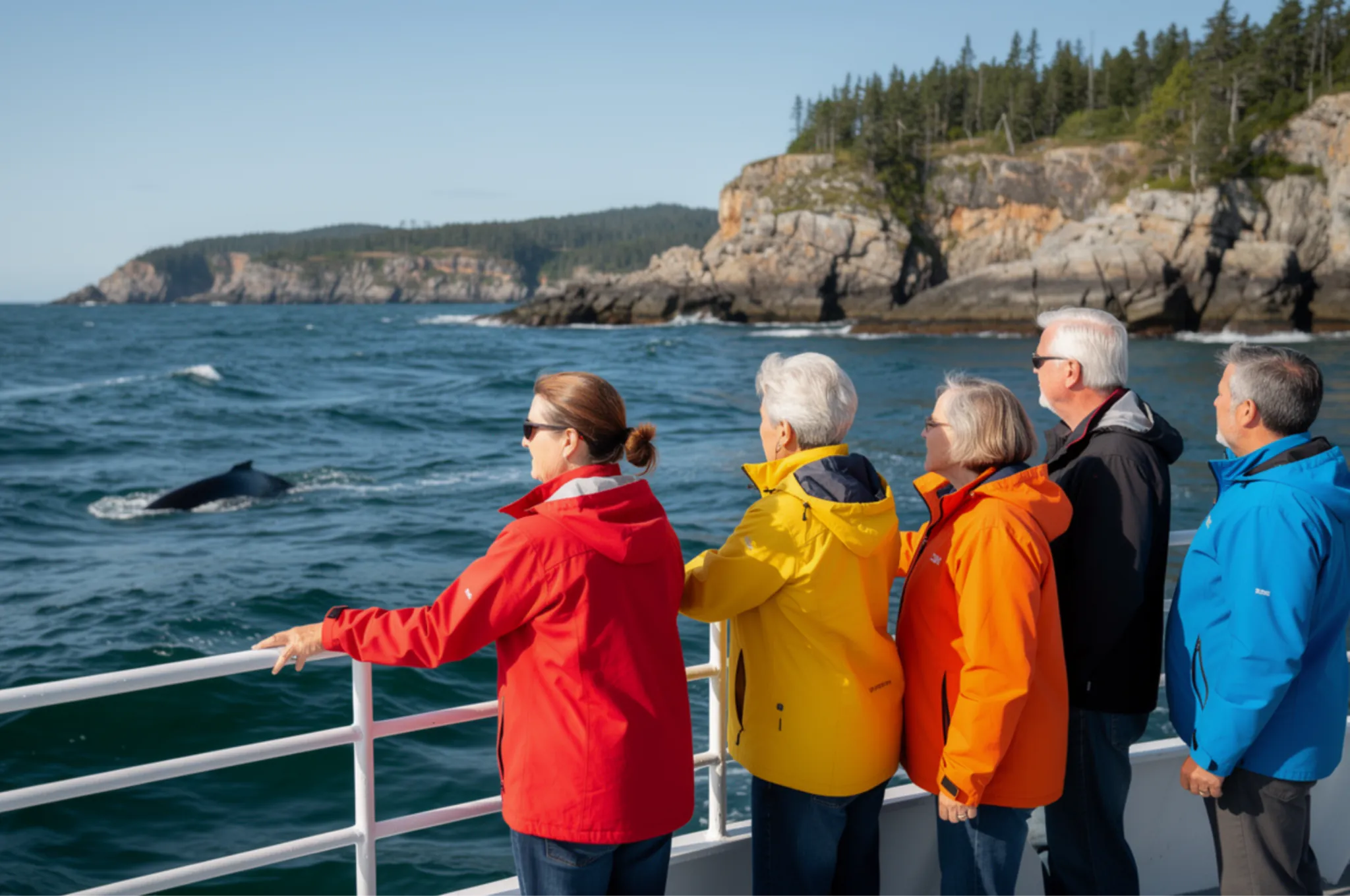 Family enjoying whale watching tour in Nova Scotia